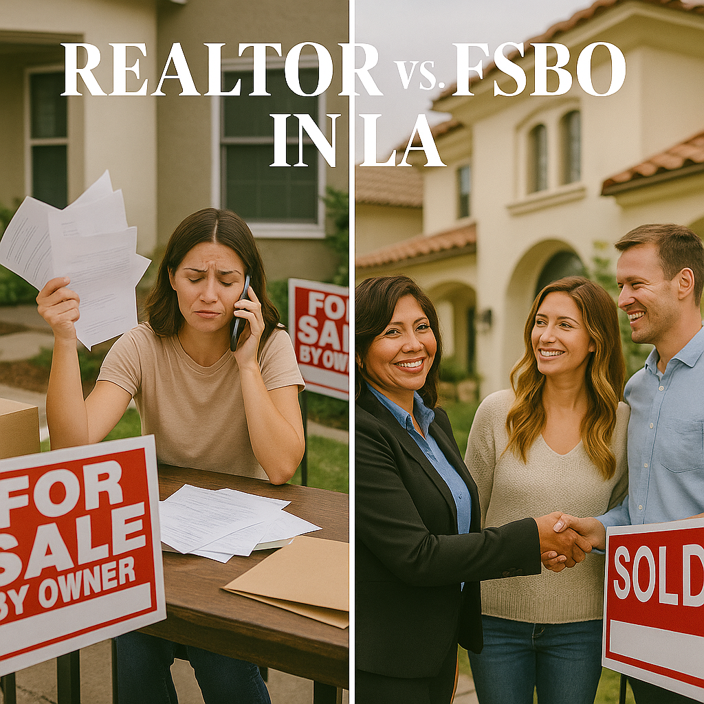 A sign comparing a realtor vs. for sale by owner (FSBO)